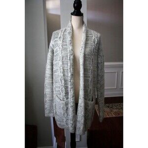 Cynthia Rowley Cardigan Sweater Fuzzy Alpaca Wool Blend White Gray Marled Sz XL